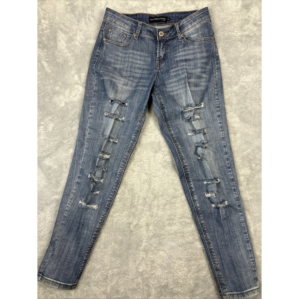 Twentyone Black Rue 21 Jeans Curvy Skinny 7/8 Blue Distressed Grunge Street